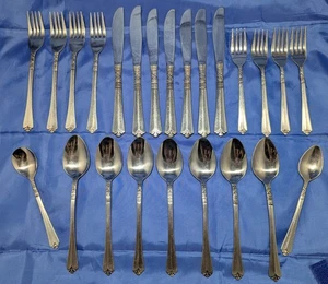 25 Pieces Orleans Silver Stainless Flatware  ORL31 Fan Scroll Heel Vintage READ - Picture 1 of 10