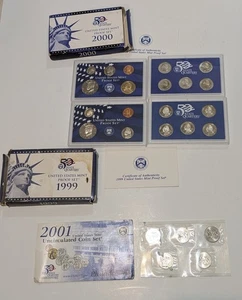 1999, 2000 US Mint Proof Set Lot + 2001 Uncirculated Set - Picture 1 of 4