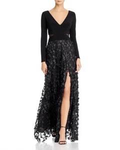 Avery G Gown Black floral appliqué dress size 8 - Picture 1 of 9