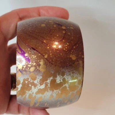 Metal Cuff Bracelet Chunky 2" Wide Abstract Design Copper/Purple/Silver Tones  - Imagem 1 de 4