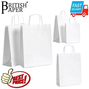 More details for white paper bags with handles small large 100 50 25 for party gift sweet carrier