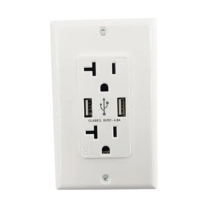 USB 4.8A Wall Outlet Dual High Speed Duplex Receptacle 20 Amp, Smart Fast NEW - Picture 1 of 6