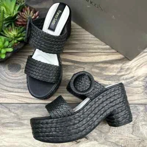 NIB Franco Sarto Costa 8.5M Raffia 2 Band Platform Heel Sandal Black - Picture 1 of 10