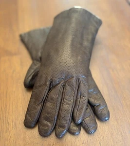 Vintage 1970's Italian Leather Gloves Rabbit Fur Lined Womens Size 7 1/2 Brown - Picture 1 of 12
