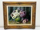 Viktorianisches Ölgemälde Blumen Chrysanthemen in Vase Emily Selinger 1848-1927