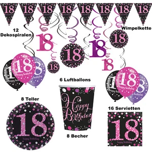 18.Geburtstag Deko Set Dekoration Girl Pink Ballons Girlanden Wimpel Mädchen - Bild 1 von 8