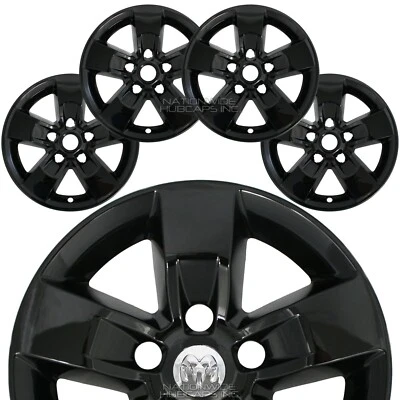 4 fits Dodge Ram 1500 Truck 2013-2024 Black 17" Wheel Skins Hub Caps Rim Covers - Image 1 of 4