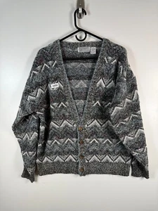 Vtg Method Mens V Neck Button Geometric Acrylic Grandpa Sweater Gray Sz L 23x26 - Picture 1 of 7
