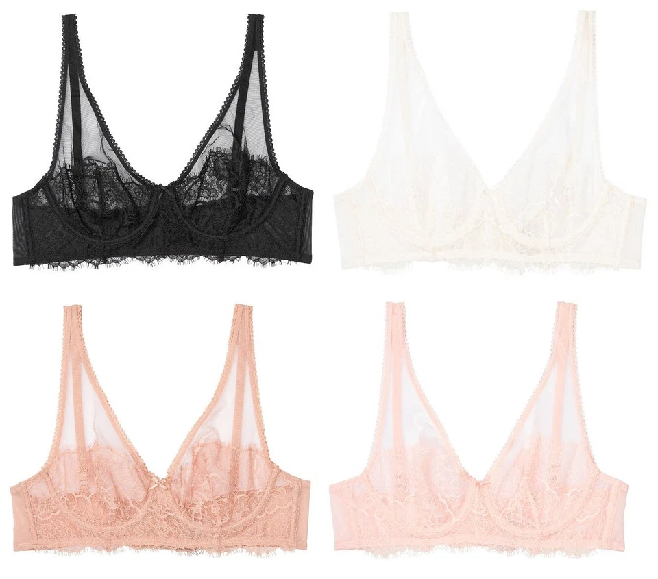 $60 VICTORIAS SECRET DREAM ANGELS UNLINED FULL COVERAGE PLUNGE BRA FLORAL LACE - Image 1 of 1