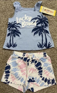 Lucky Brand Little Girl's 2 Piece Outfit Set, Short/tank (Blue Tie Dye, 5) - Picture 1 of 2