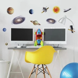 Outer Space Ships Peel Stick Wall Decals Galaxy Planets Stickers Kids Room Decor - Picture 1 of 4