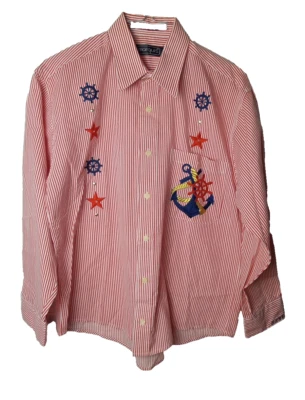 Camisa Marquis Náutica a Rayas Para Mujer Roja/Blanca Bordada Manga Larga Talla S Foto 1 de 4