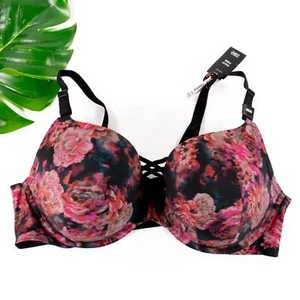 New Torrid Bra Size 46DD Curve Push Up Plunge Underwire Black Red Floral NWT - Picture 1 of 6