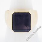 Vintage Men's 14K Gold Step Cut Amethyst Solitaire Heavy Polished Statement Ring