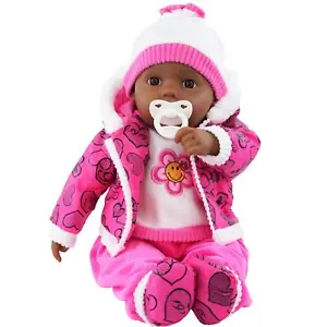 BiBi Doll Black Baby Doll Ethnic Soft-Bodied Sparkle Pink 20" Toy Sounds & Dummy - Picture 1 of 10