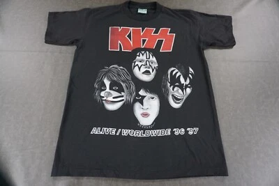 Camisa Kiss Adulto Grande Preto Vermelho Branco Vivo/Worldwide '96 '97 Ponto Único REO - Imagem 1 de 4