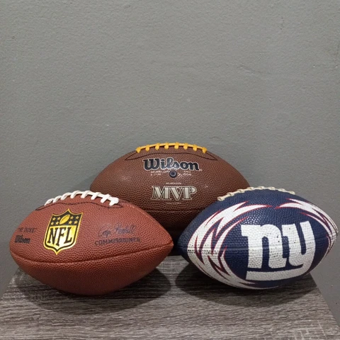 WILSON YOUTH NFL MVP PEE WEE TACKIFIED , THE DUKE AND GIANTS FOOTBALL LOT READ Cover