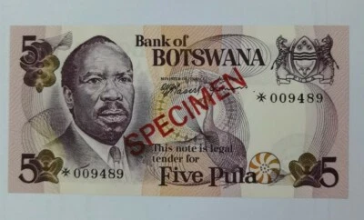1976 BOTSWANA 5 PULA "SPECIMEN" UNC [P-3s1] *009489 - Image 1 of 4