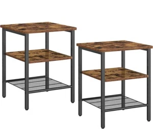 Nightstands Set of 2, 3-Tier Side Table with Adjustable Shelf, Industrial - Picture 1 of 3
