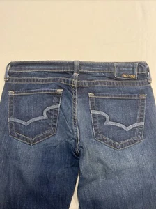 Big Star Casey K Jeans 29R Low Rise Fit Dark Blue Denim Euc Boot Cut Stitching - Picture 1 of 14