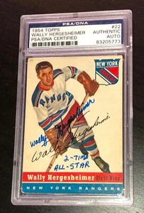WALLY HERGESHEIMER SIGNED TOPPS 1954 HOCKEY CARD #22 PSA/DNA Auto RANGERS - Picture 1 of 2