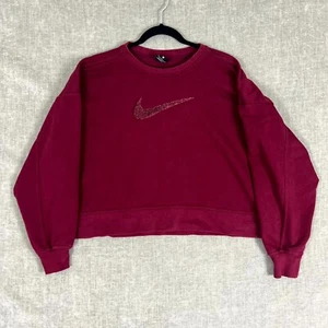 Nike Womens Size L Jumper Maroon Logo Cropped Crew Neck Long Sleeve Pull Over - Picture 1 of 15