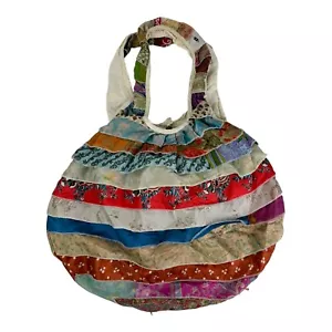 Vintage BOHO Scraps Bag / Handbag w/ Wood Button Closure. Fully lined. - Picture 1 of 16