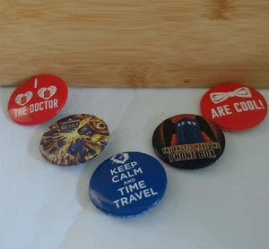 Dr. Who Button Lot Of 5 Keep Calm Angels Have the Phone Box Ties Are Cool Doctor - Picture 1 of 11