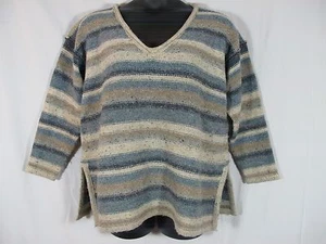 The Import Workshop Striped Blue Beige V Neck Wool Blend Pullover Large Medium - Picture 1 of 8