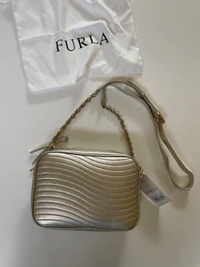 Designer Furla Gold leather Mini Crossbody hand Bag New with tag - Picture 1 of 7