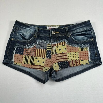 Hot Kiss Cici Jean Short American Flag Juniors Size 9 Dark Wash Denim Distressed - Image 1 of 4