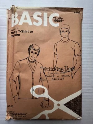 Pattern BASIC Knits 202, Men’s t-shirt or sweater, vintage, sz M,L,XL - Image 1 of 2