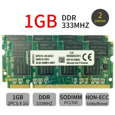 Kingston 2GB 2x 1GB DDR PC-2700 DDR 333MHz 200Pin SODIMM RAM Laptop Memory AB - Image 1 of 4