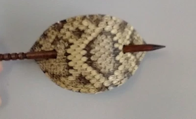 Real Eastern Rattlesnake Snakeskin Hair Barrette with wood stick Pin - Image 1 of 3
