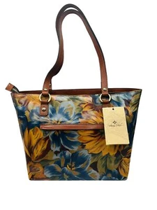Bolso de Mano Patricia Nash de Cuero Alessano Caléndula Cosecha Azul Oro Floral - $289 - Imagen 1 de 9