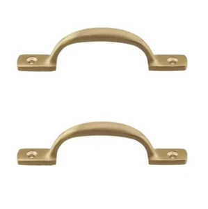 2 NEW Emory Solid-Brass Cabinet Pulls, 3-3/8" C-to-C, Satin Brass, Sash Handles - Picture 1 of 1