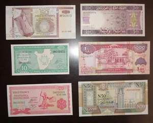 Burundi Mauritania Somaliland Somalia 6 pcs all different UNC - Picture 1 of 2