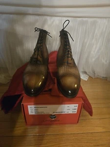 J. Fitzpatrick MTO Meadowbrook Brown Boots BRAIDED 15037 Patina 45 Mens US 12 EE - Picture 1 of 7