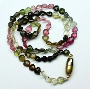 Finest Multi Tourmaline 5 mm to 6 mm Heart Faceted Beads Gemstone 16.1" Necklace - Picture 1 of 5
