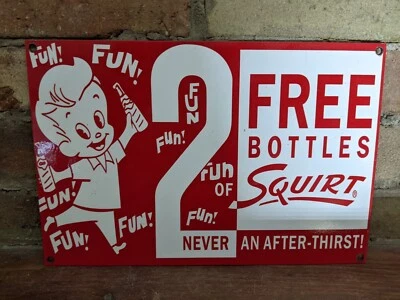 LETRERO DE GASOLINERA VINTAGE SQUIRT COLA PORCELANA ESMALTE SODA 12" X 8" Foto 1 de 4