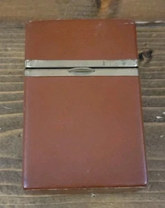 Portasigarette vintage Buxton pelle marrone accenti tono oro metà secolo ecc - Foto 1 di 3