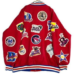 Vintage Negro League Baseball Teams Patchwork Bomber Jacket 4XL Red Snap Button - Picture 1 of 8