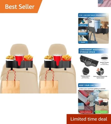3-in-1 Car Backseat Organizer with 3.7" Cup Holder & Hooks - Durable & Stylish - Image 1 of 4