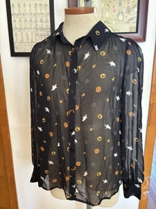 MODCLOTH: Whimsigoth Halloween Sheer Button down Blouse *SZ.S (BLACK-MULTI) - Picture 1 of 6