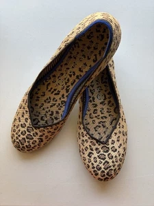 Rothy's The Flat Spotted Leopard Animal Print Size 10 Round Toe Tan Knit Retired - Picture 1 of 7