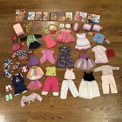 "Lote de ropa, accesorios, libros tamaño muñeca American Girl/off marca 18""" Foto 1 de 4