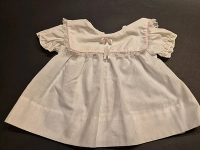 Vintage Child White Dress Pink Polka Dots Rosebud Motif 3-6months Mayfall - Image 1 of 4