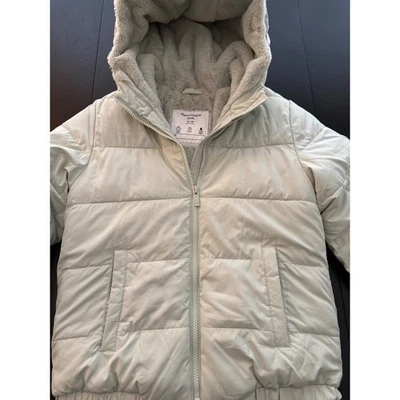 Abercrombie Kids Faux Fur Coat Girls 9-10 Mint Green Hooded Warm Winter Jacket - Image 1 of 4