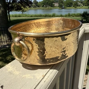 VTG Large Oval Hammered Brass Planter Jardiniere Cachepot Loop Handles 10”x8”x4” - Picture 1 of 14