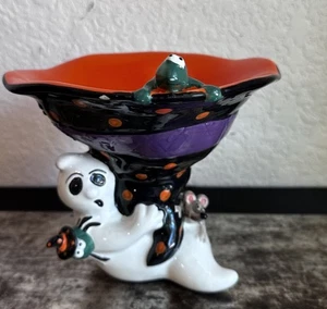 HALLOWEEN Candy Bowl 6.5" with Ghost, Frog, Mouse & Spider - Spooky Treat Dish - Picture 1 of 7